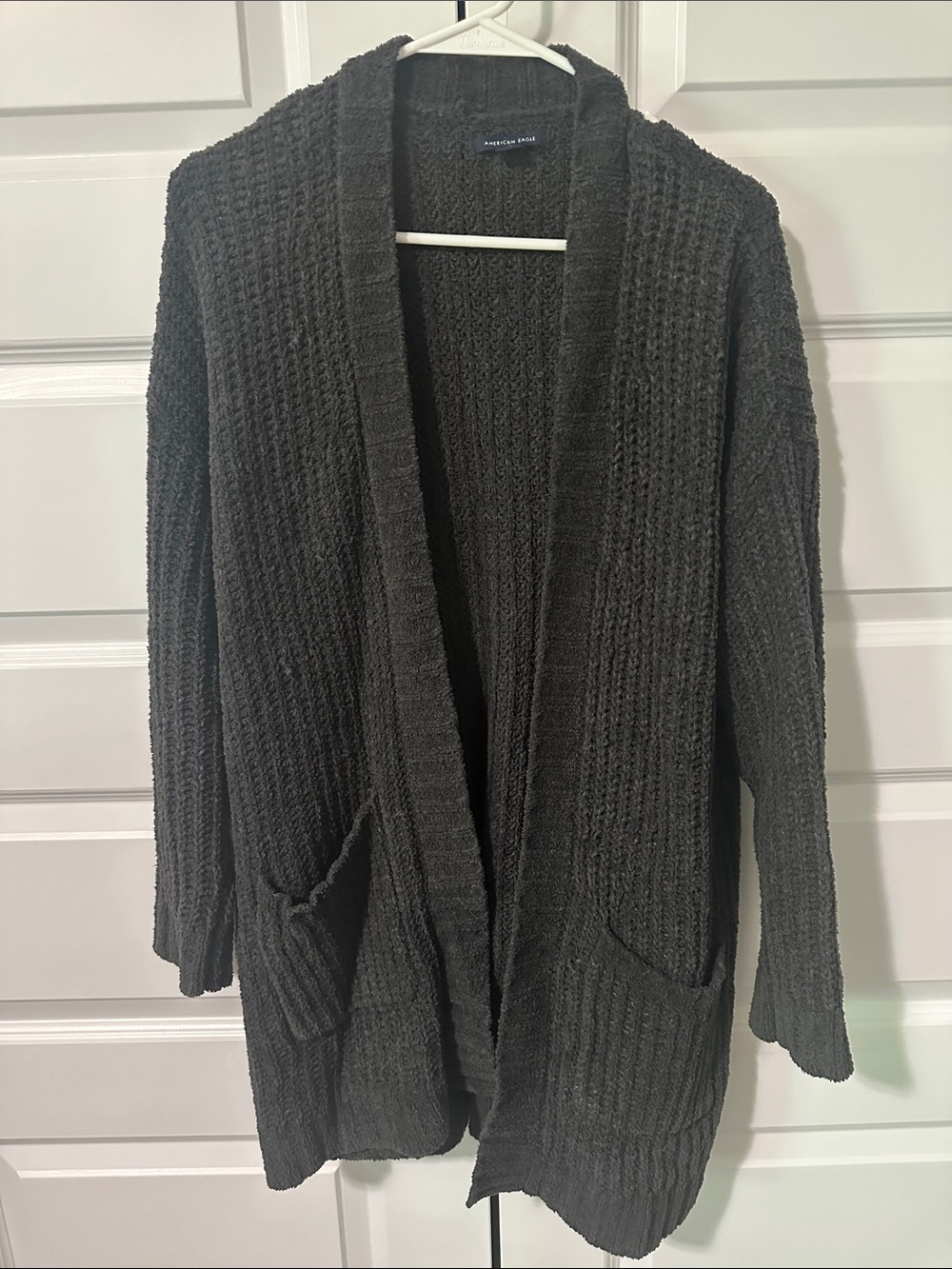 American Eagle Outfitters Dark Charcoal Open-Front Knit Cardigan